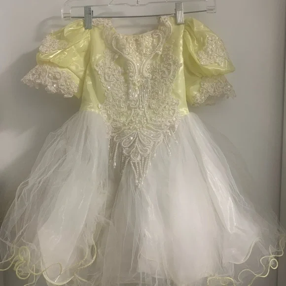 Vintage Kids Beaded Yellow and White Dress - Picture 2 of 12